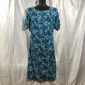 Anne Klein Blue Print Sheath Pleated Casual Dress